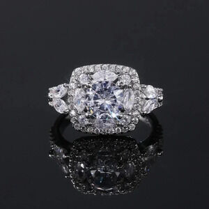 ▶SHINY ROUND CZ SQUARE 925 STERLING SILVER LUXURY WEDDING RINGS FOR WOMEN, L053